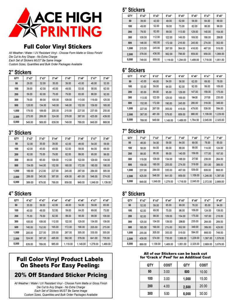 Specification For Sticker Custom Vinyl Stickers & Product Labels - Ace High Printing